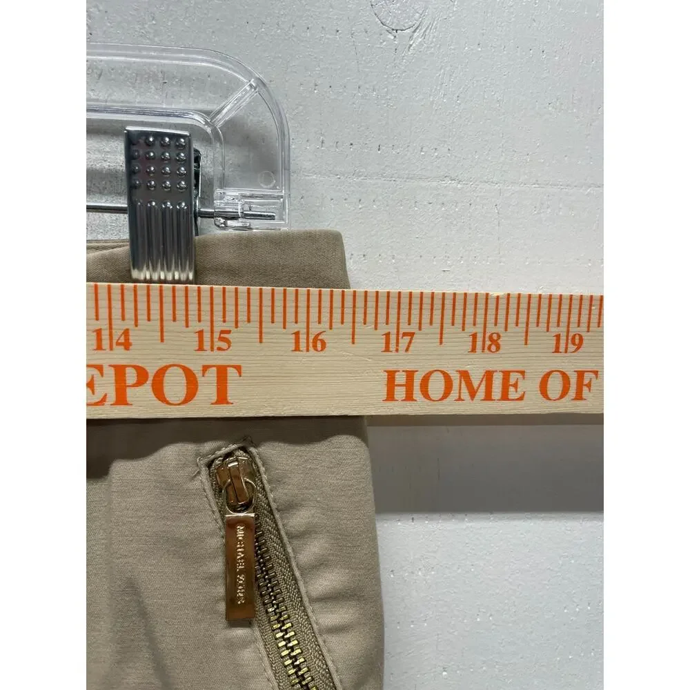 Michael Kors Ankle Pants Gold Hardware Detail Khaki Beige Cropped Size 8